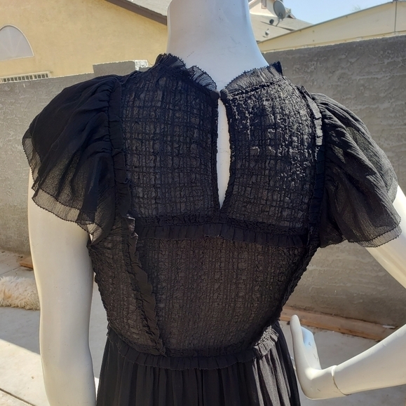 ULLA JOHNSON LENORE SMOCKED SILK CLOQUE (BLACK) - Picture 6 of 7